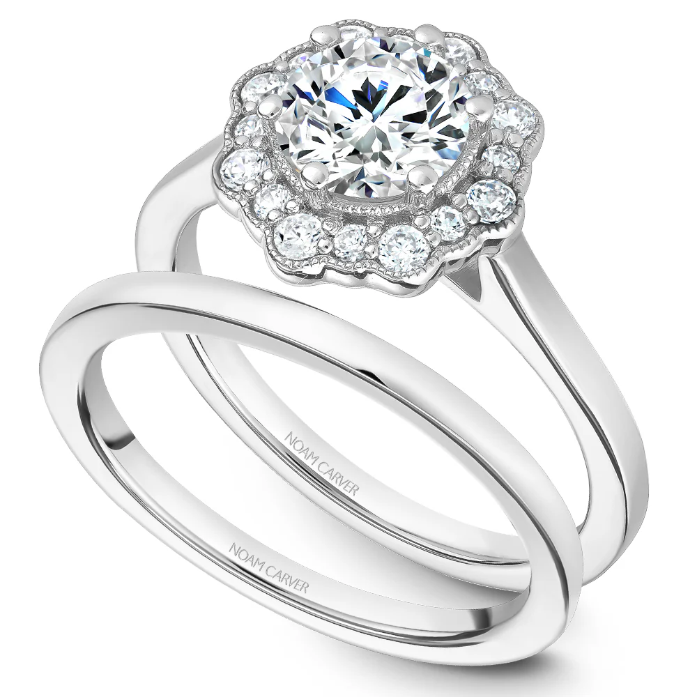 Noam Carver White Gold Milgrain Dot Halo Engagement Ring Setting  (0.26 CTW) - Image 4
