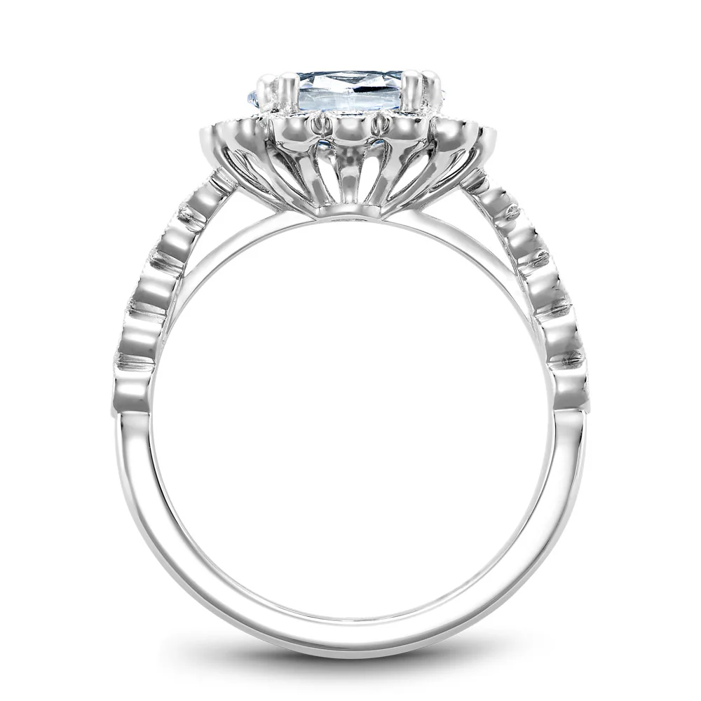 Noam Carver White Gold Oval Diamond Engagement Ring Setting with Milgrain Dot Halo and Shank (0.24 CTW) - Image 3