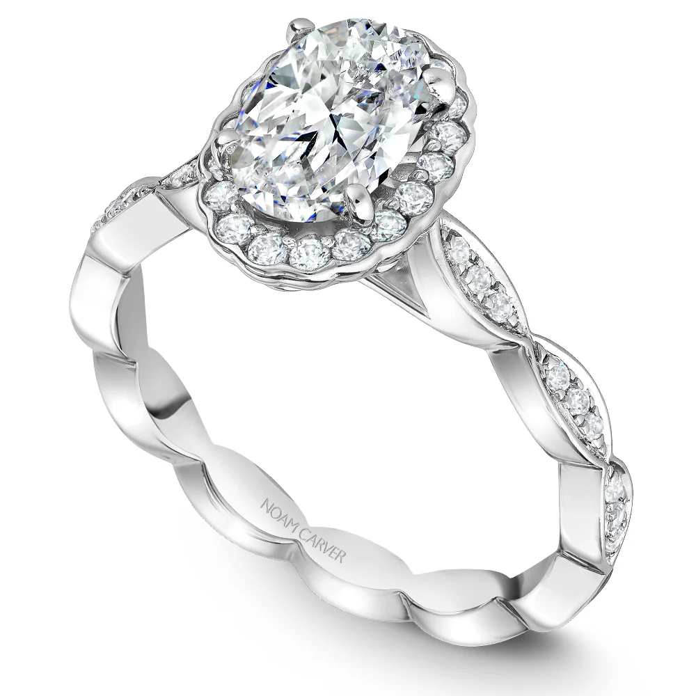 Noam Carver White Gold Oval Diamond Halo Engagement Ring Setting (0.29 CTW)