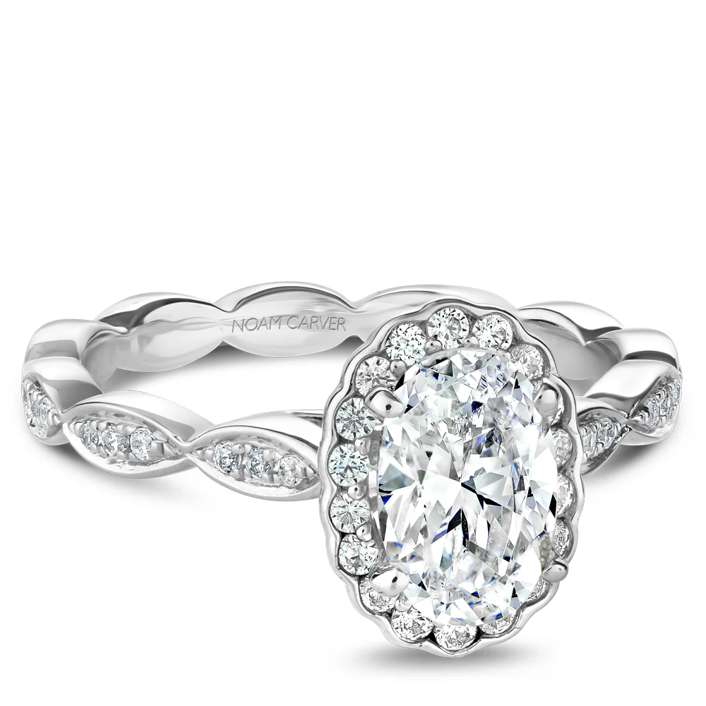 Noam Carver White Gold Oval Diamond Halo Engagement Ring Setting (0.29 CTW) - Image 2
