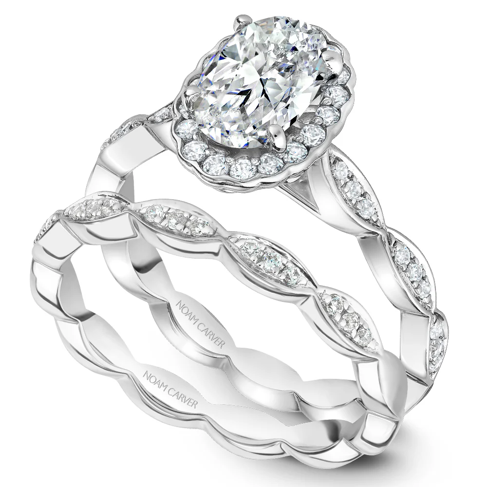 Noam Carver White Gold Oval Diamond Halo Engagement Ring Setting (0.29 CTW) - Image 4