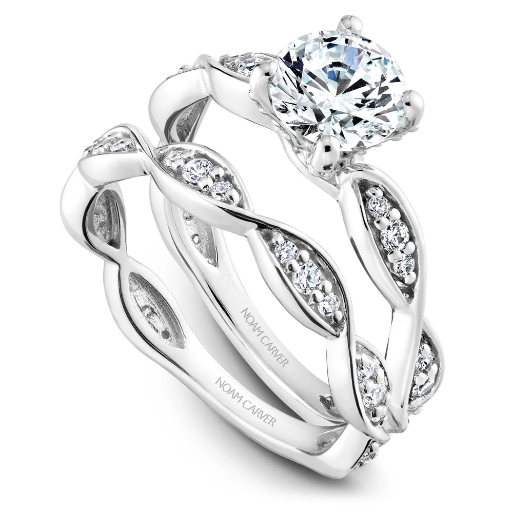 Noam Carver White Gold Pave Set Twist Shank Engagement Ring Setting (0.26 CTW) - Image 4