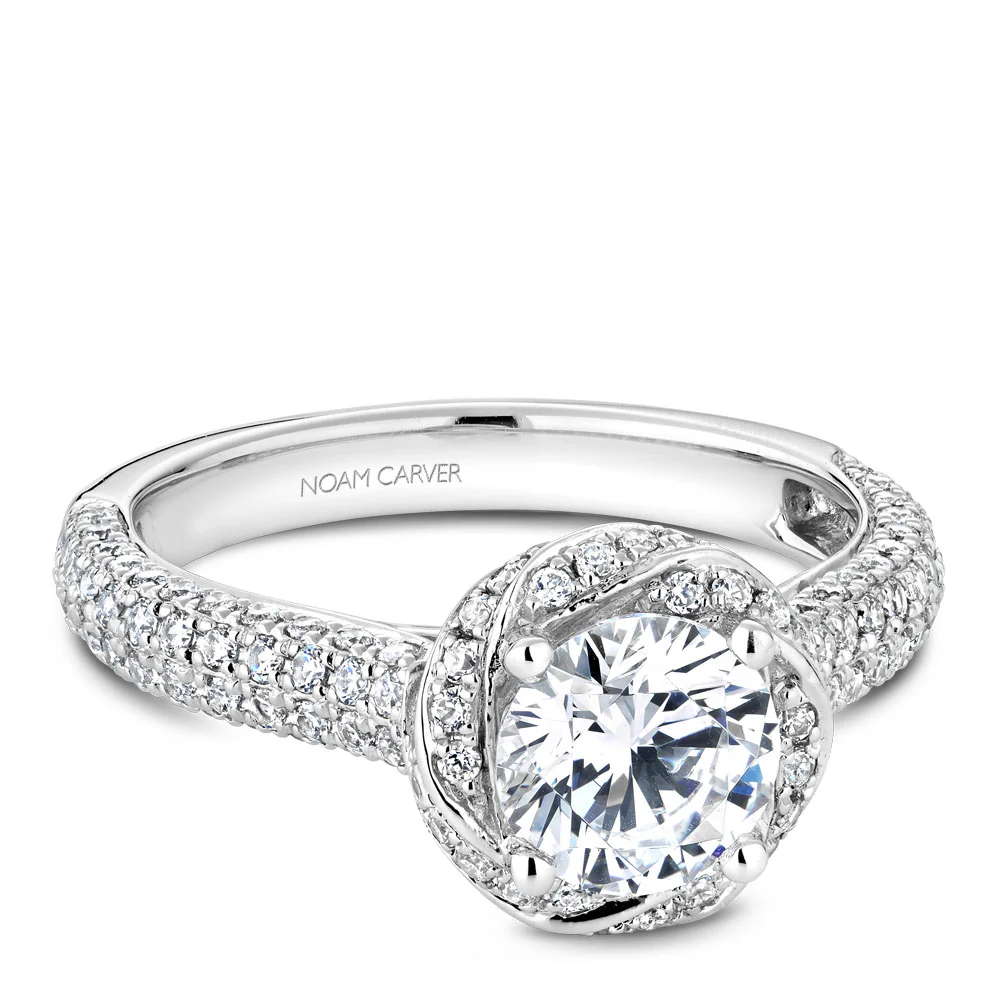 Noam Carver White Gold Pave Twist Halo with Pave Set Diamond Shank Engagement Ring Setting (0.86 CTW) - Image 2