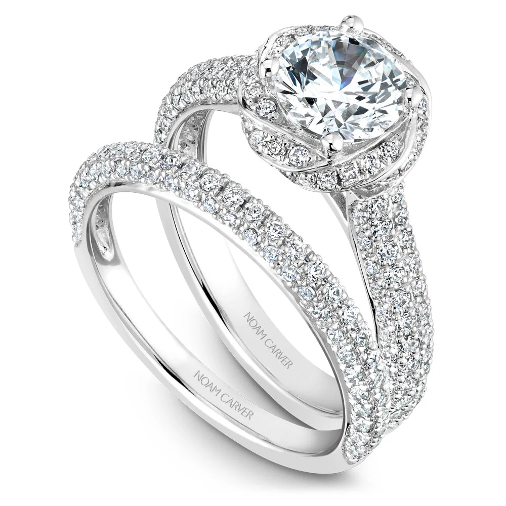 Noam Carver White Gold Pave Twist Halo with Pave Set Diamond Shank Engagement Ring Setting (0.86 CTW) - Image 4