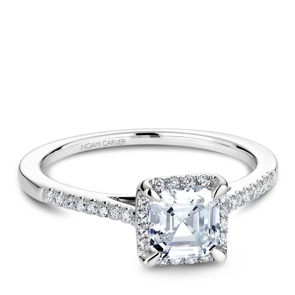 Noam Carver White Gold Princess Diamond Engagement Ring Setting with Halo (0.18 CTW) - Image 2