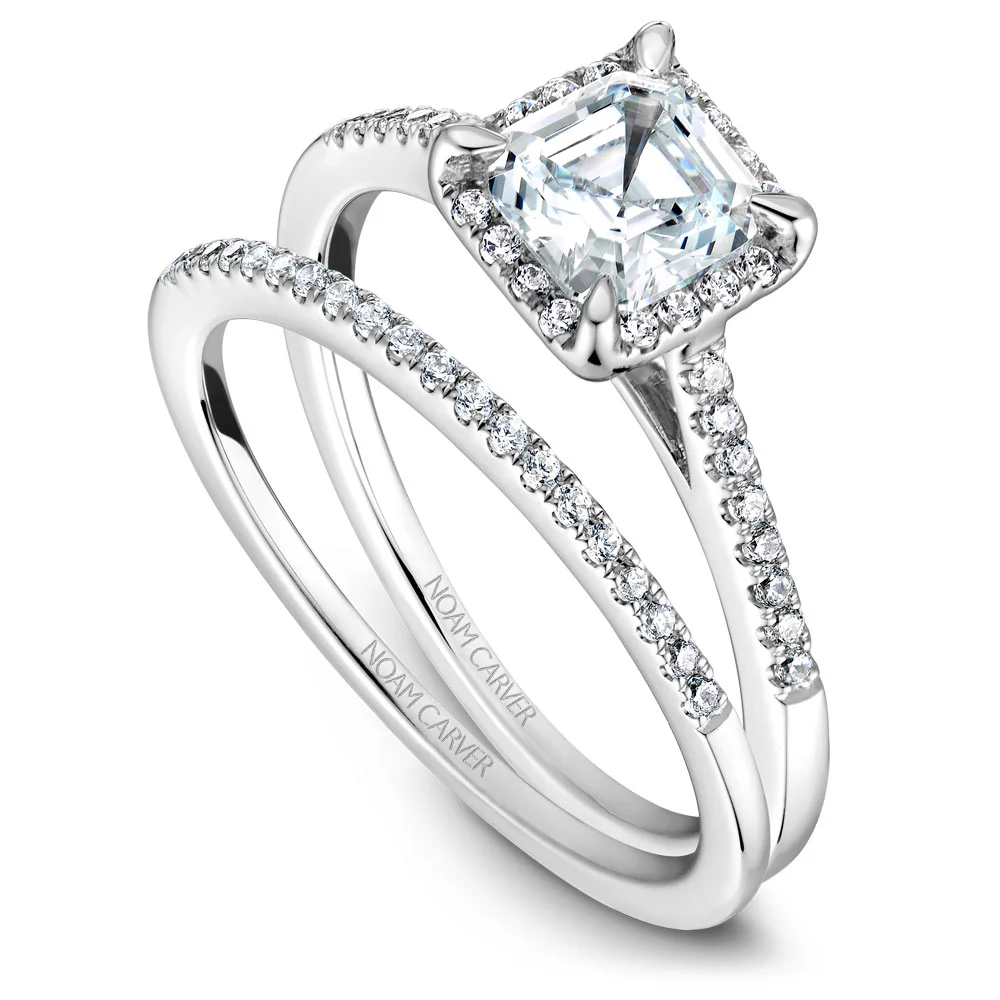 Noam Carver White Gold Princess Diamond Engagement Ring Setting with Halo (0.18 CTW) - Image 4