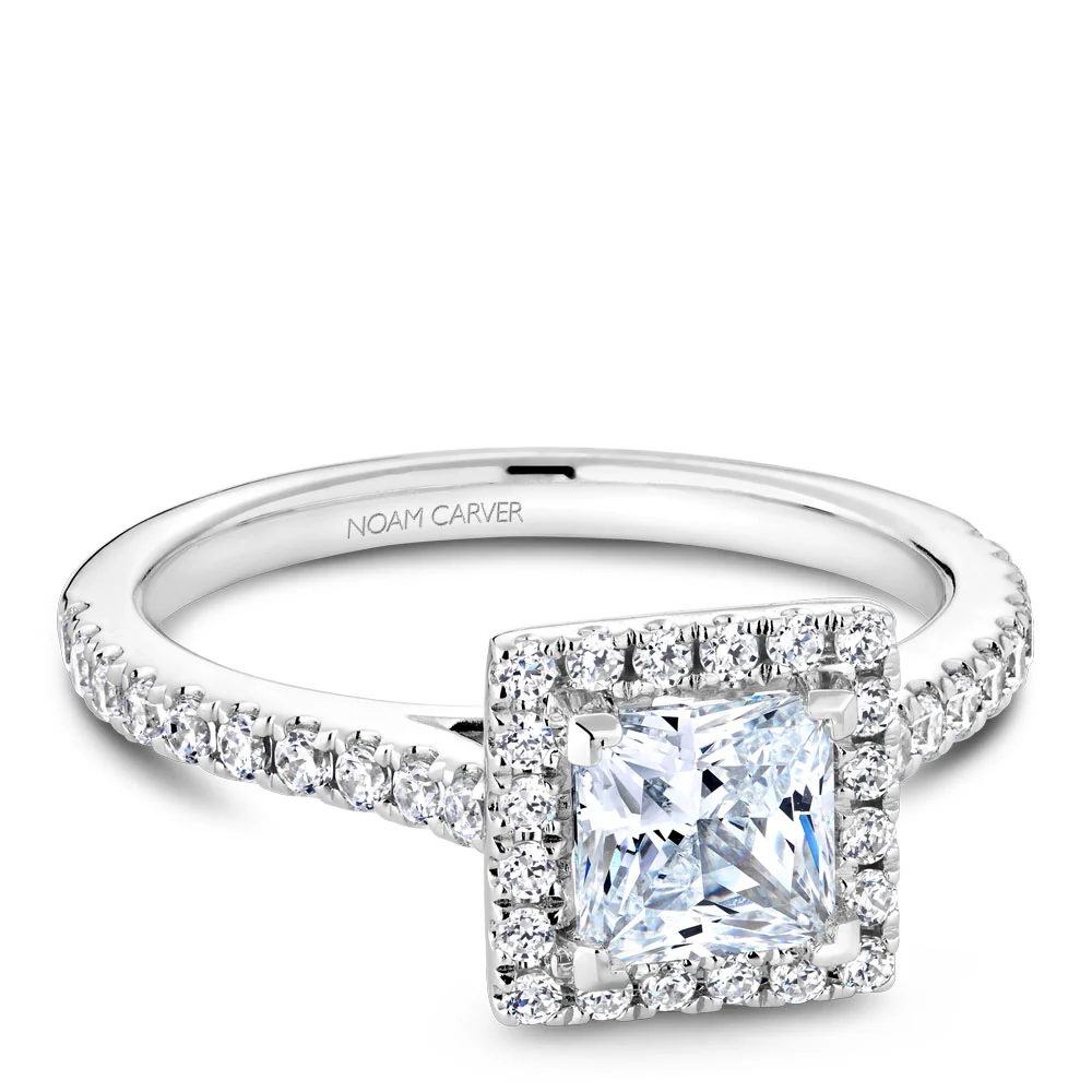 Noam Carver White Gold Princess Diamond Engagement Ring Setting with Square Halo (0.41 CTW) - Image 2