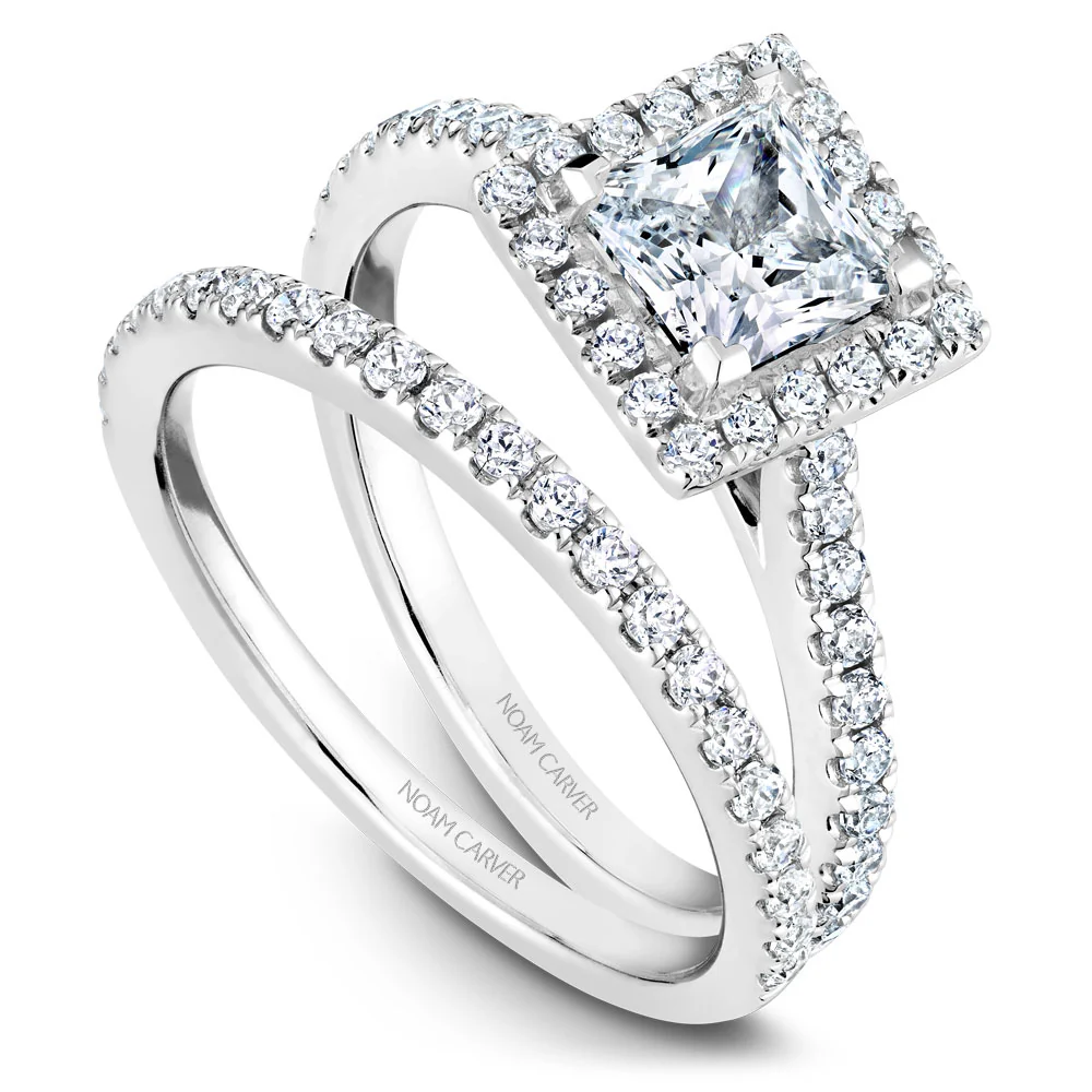 Noam Carver White Gold Princess Diamond Engagement Ring Setting with Square Halo (0.41 CTW) - Image 4