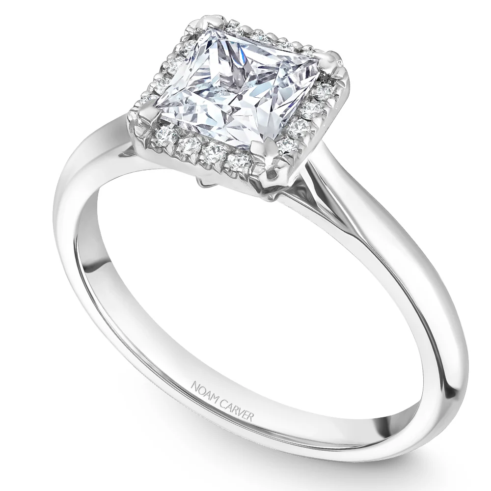 Noam Carver White Gold Princess Engagement Ring Setting with Diamond Halo (0.08 CTW)