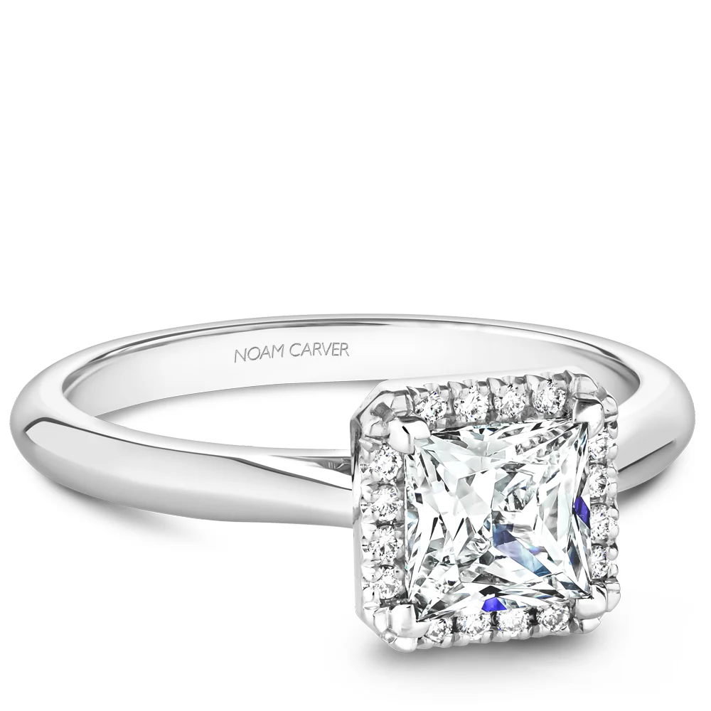 Noam Carver White Gold Princess Engagement Ring Setting with Diamond Halo (0.08 CTW) - Image 2