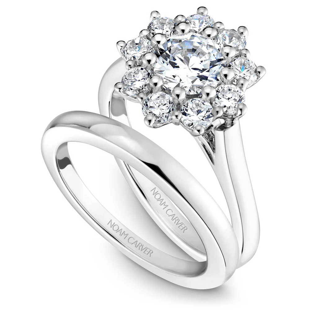 Noam Carver White Gold Shared Prong Floral Halo Engagement Ring Setting (0.93 CTW) - Image 4