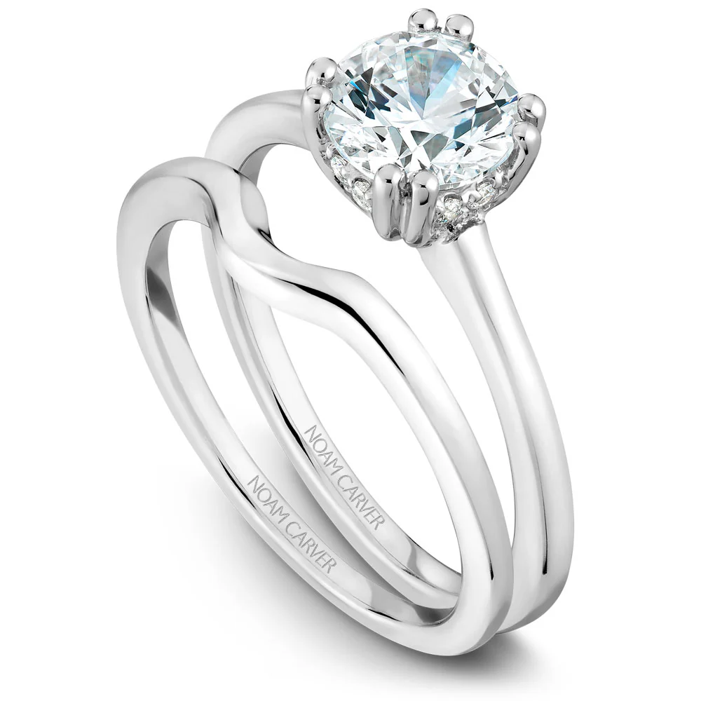 Noam Carver White Gold Solitaire Engagement Ring Setting with Diamond Centerpiece (0.06 CTW) - Image 3