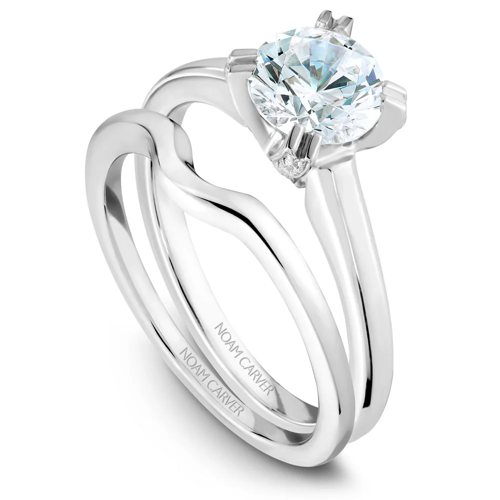 Noam Carver White Gold Solitaire Engagement Ring Setting with Diamond Centerpiece (0.14 CTW) - Image 3