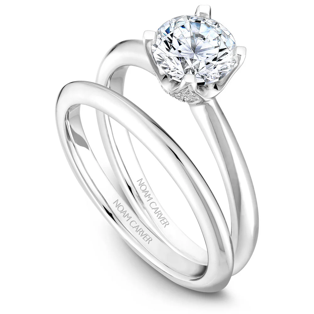 Noam Carver White Gold Solitaire Engagement Ring Setting with Diamond Crown (0.13 CTW) - Image 4