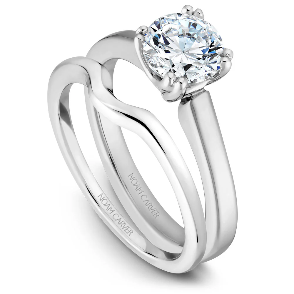 Noam Carver White Gold Solitaire Engagement Ring Setting with Double Prongs - Image 3
