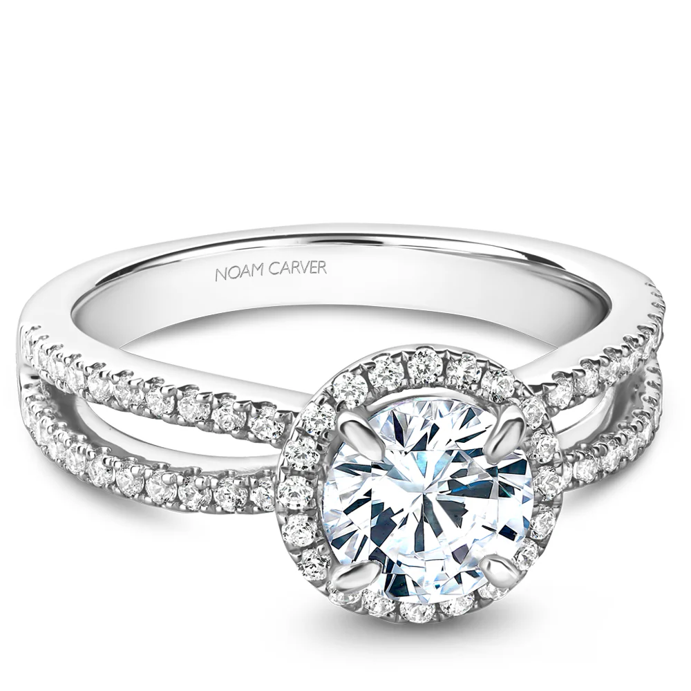 Noam Carver White Gold Split Shank Diamond Engagement Ring Setting with Halo (0.38 CTW) - Image 2