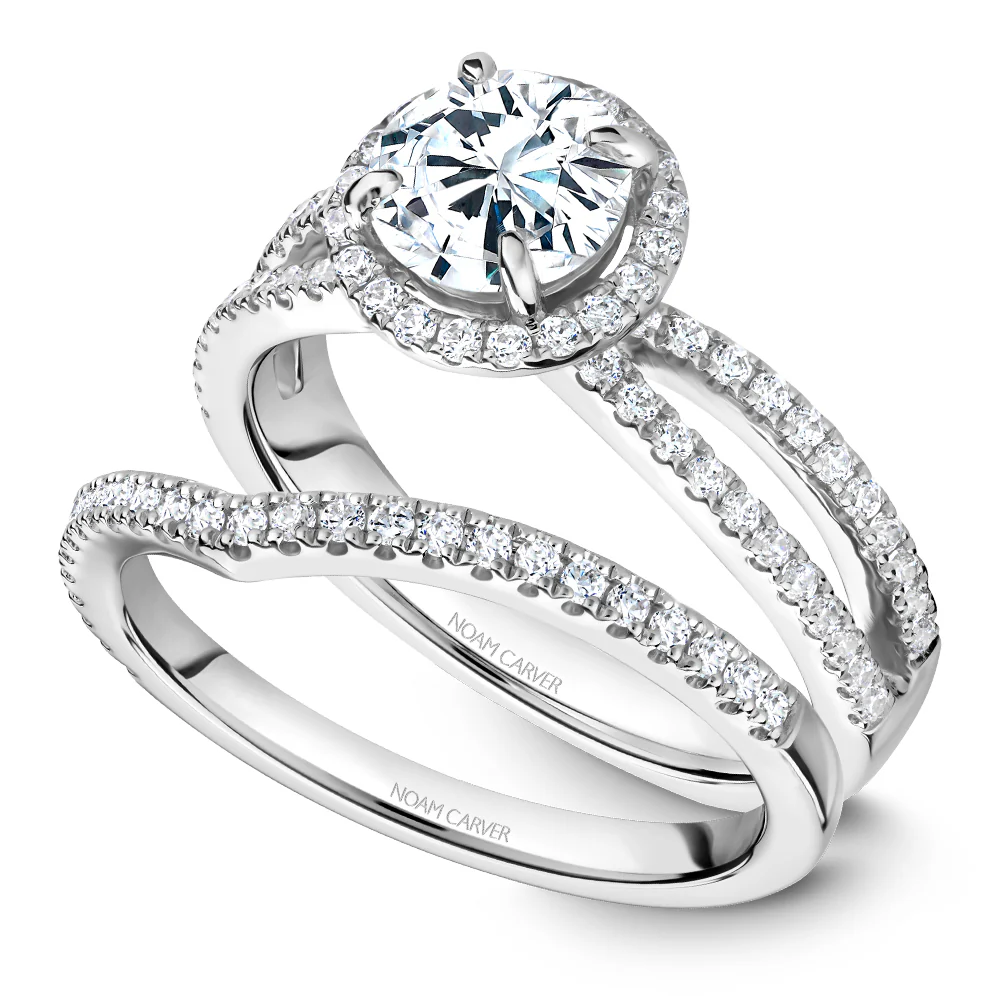 Noam Carver White Gold Split Shank Diamond Engagement Ring Setting with Halo (0.38 CTW) - Image 4