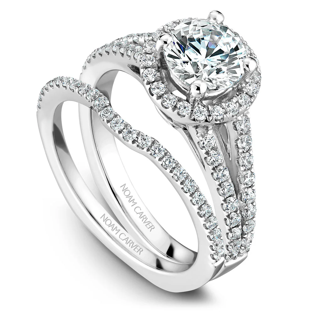 Noam Carver White Gold Split Shank Diamond Engagement Ring Setting with Halo (0.45 CTW) - Image 3