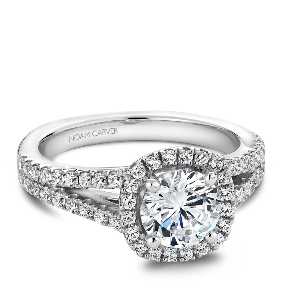 Noam Carver White Gold Split Shank Diamond Engagement Ring Setting with Halo (0.50 CTW) - Image 2
