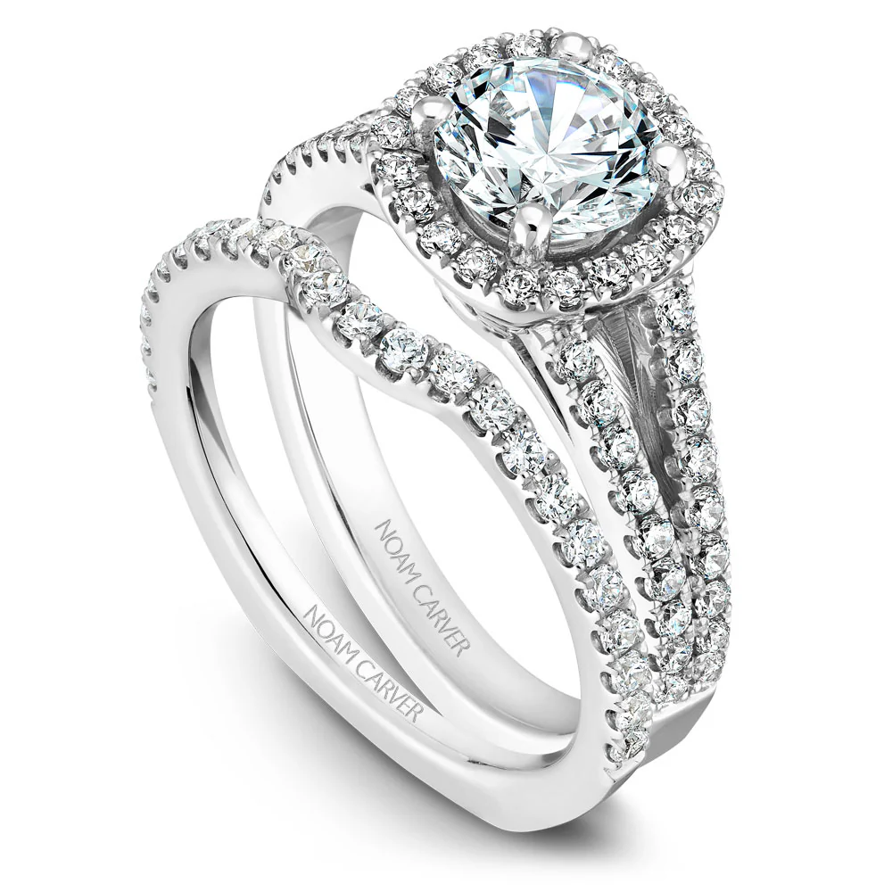 Noam Carver White Gold Split Shank Diamond Engagement Ring Setting with Halo (0.50 CTW) - Image 4