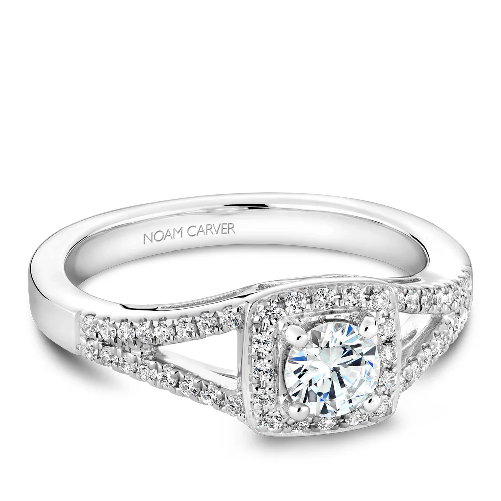 Noam Carver White Gold Split Shank Diamond Engagement Ring Setting with Princess Halo (0.37 CTW) - Image 2