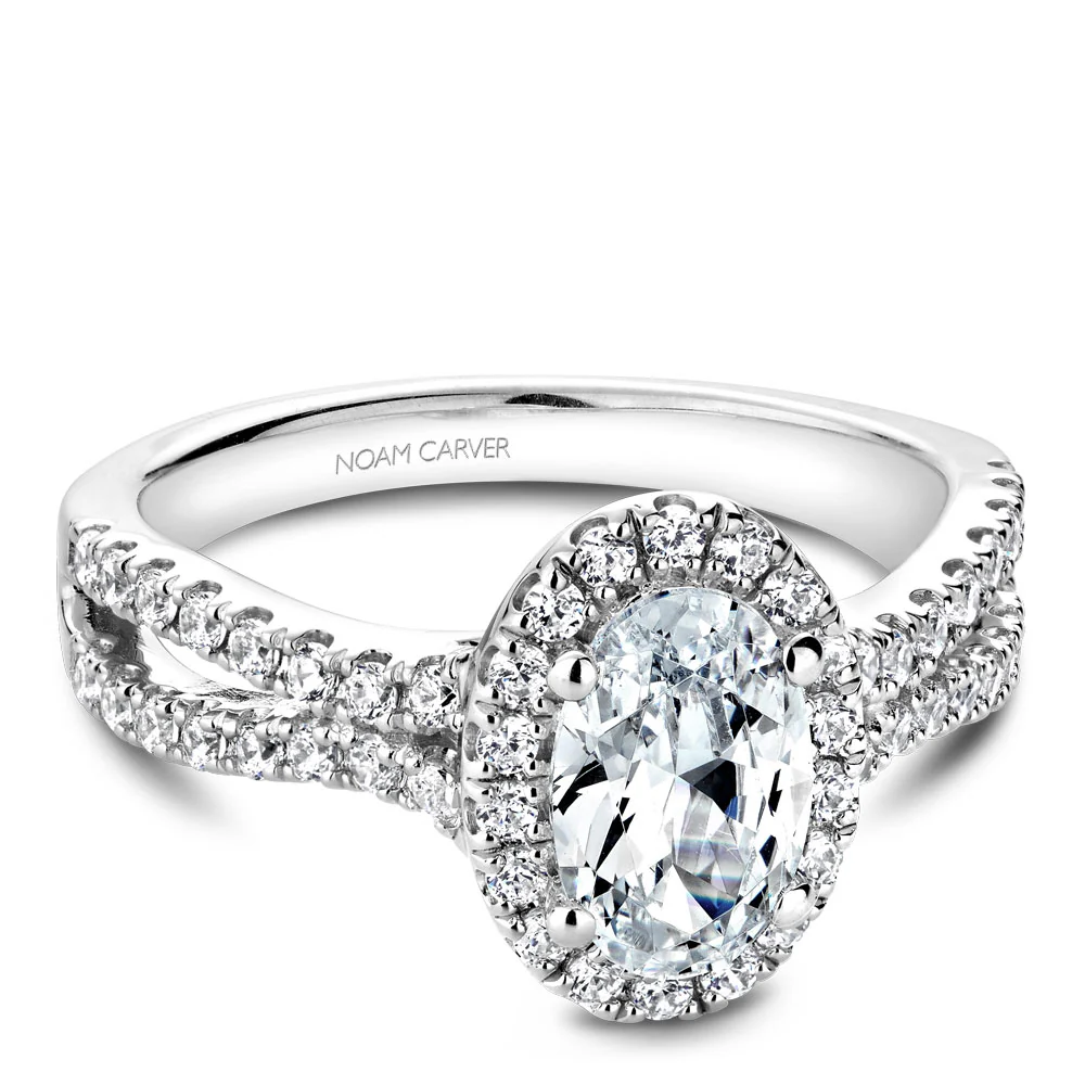 Noam Carver White Gold Split Shank Oval Diamond Engagement Ring Setting with Halo (0.55 CTW) - Image 2