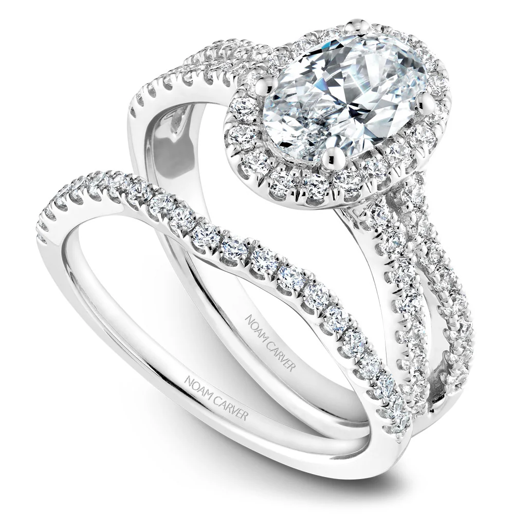 Noam Carver White Gold Split Shank Oval Diamond Engagement Ring Setting with Halo (0.55 CTW) - Image 4