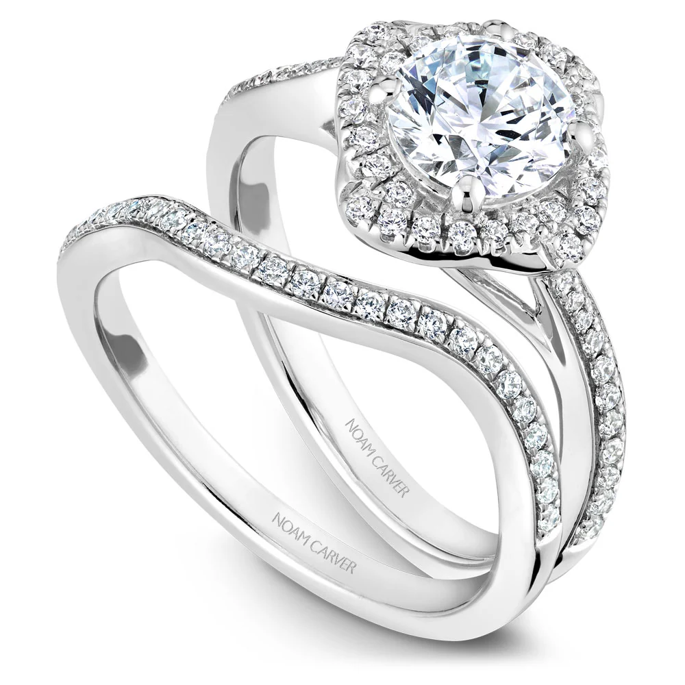 Noam Carver White Gold Square Halo Diamond Engagement Ring Setting (0.26 CTW) - Image 4