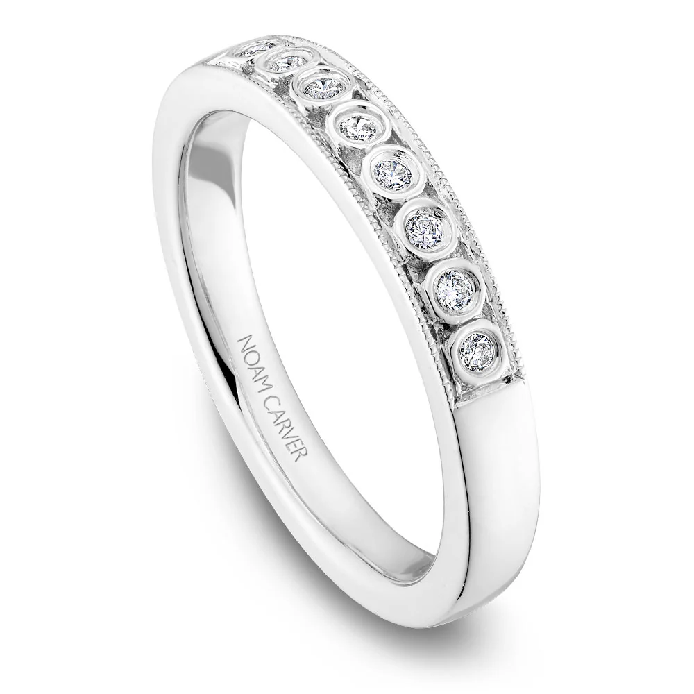 Noam Carver White Gold Vintage Diamond Engagement Ring Setting with Milgrain Accented Halo (0.19 CTW) - Image 4