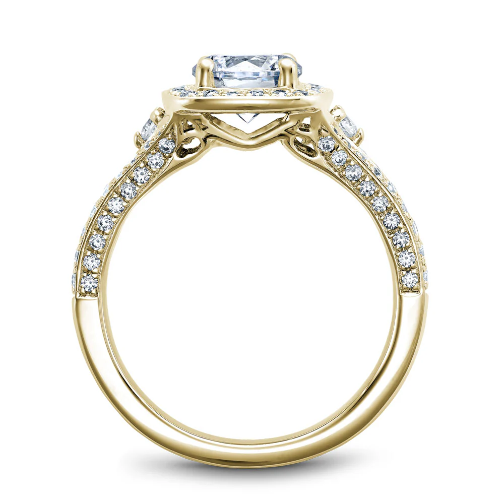 Noam Carver Yellow Gold 3-Sided Channel Set Diamond Engagement Ring Setting with Halo - Image 3