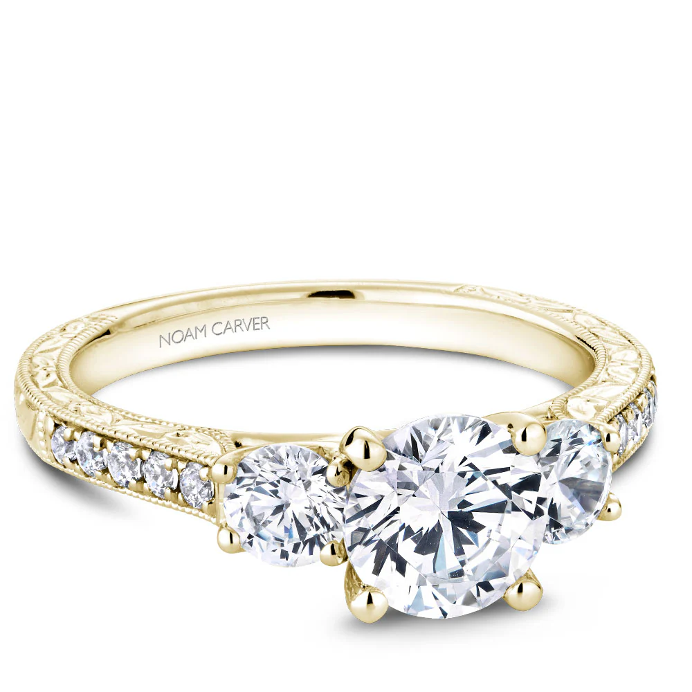 Noam Carver Yellow Gold 3-Stone Diamond Engagement Ring Setting (0.66 CTW) - Image 3