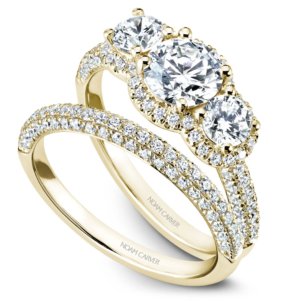Noam Carver Yellow Gold 3-Stone Diamond Engagement Ring Setting (0.99 CTW) - Image 4