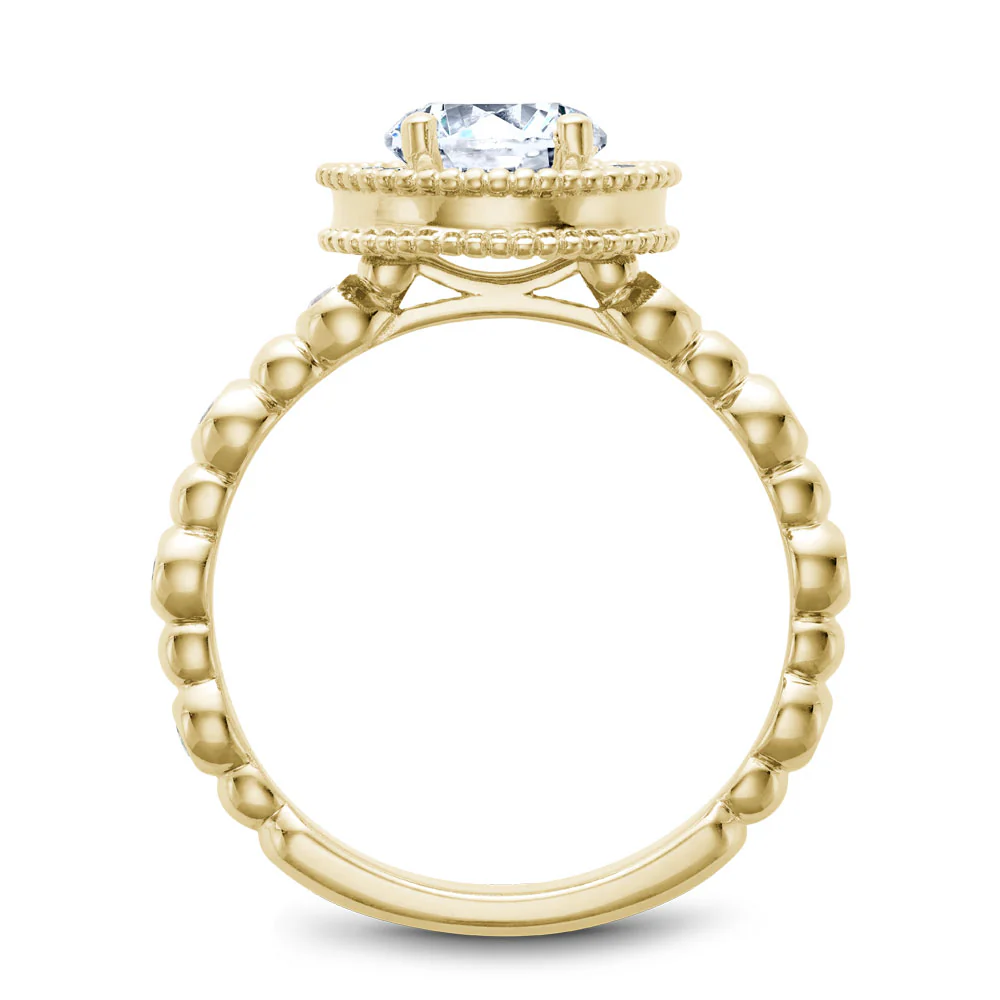 Noam Carver Yellow Gold Bezel Set Diamond Shank Engagement Ring Setting with Halo and Milgrain (0.27 CTW) - Image 3