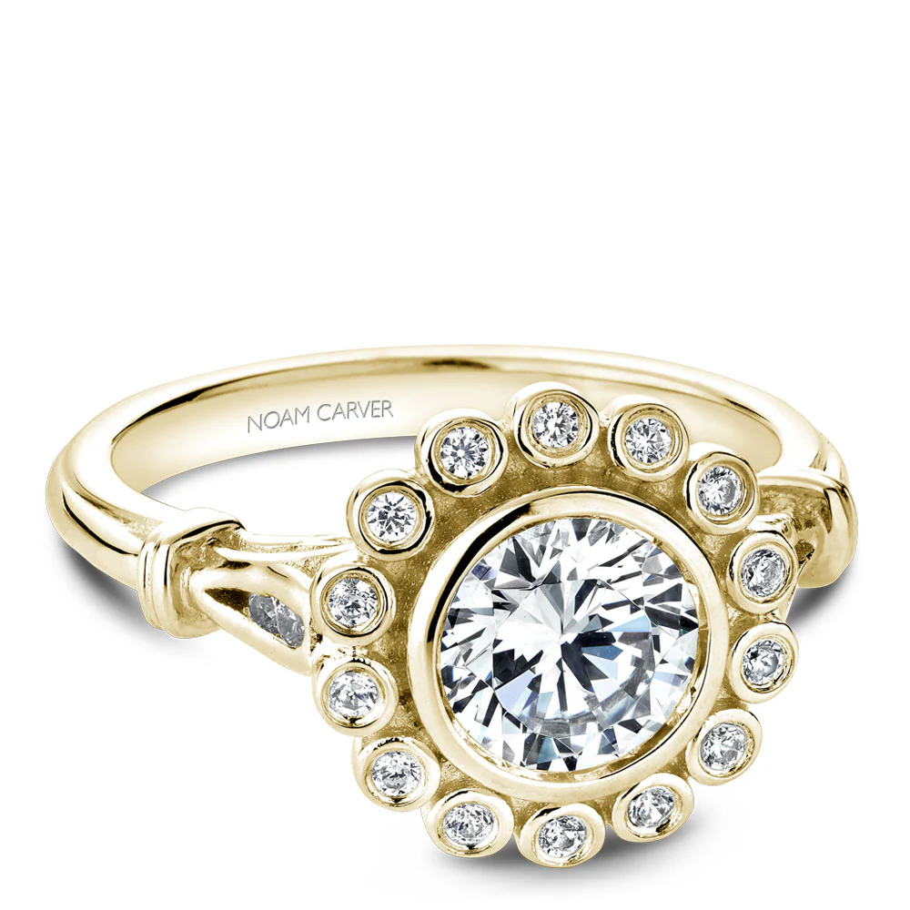 Noam Carver Yellow Gold Bezel Set Floral Halo Engagement Ring Setting with Accents (0.15 CTW) - Image 2