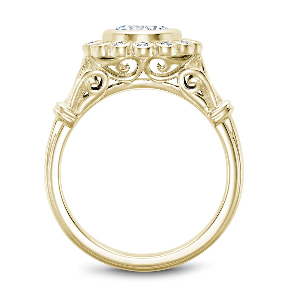 Noam Carver Yellow Gold Bezel Set Floral Halo Engagement Ring Setting with Accents (0.15 CTW) - Image 3