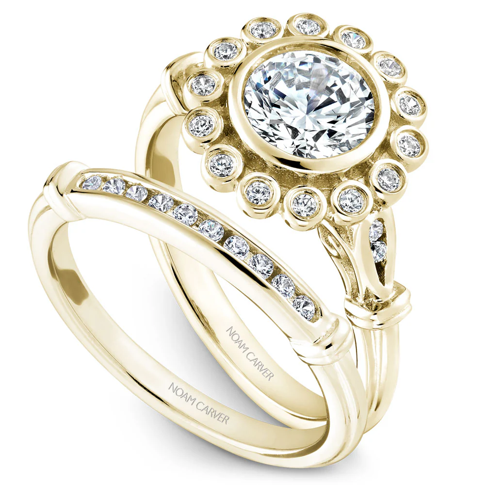Noam Carver Yellow Gold Bezel Set Floral Halo Engagement Ring Setting with Accents (0.15 CTW) - Image 4
