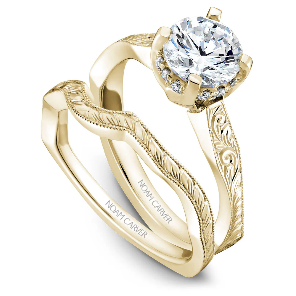 Noam Carver Yellow Gold Carved Euro Shank Engagement Ring Setting (0.09 CTW) - Image 4