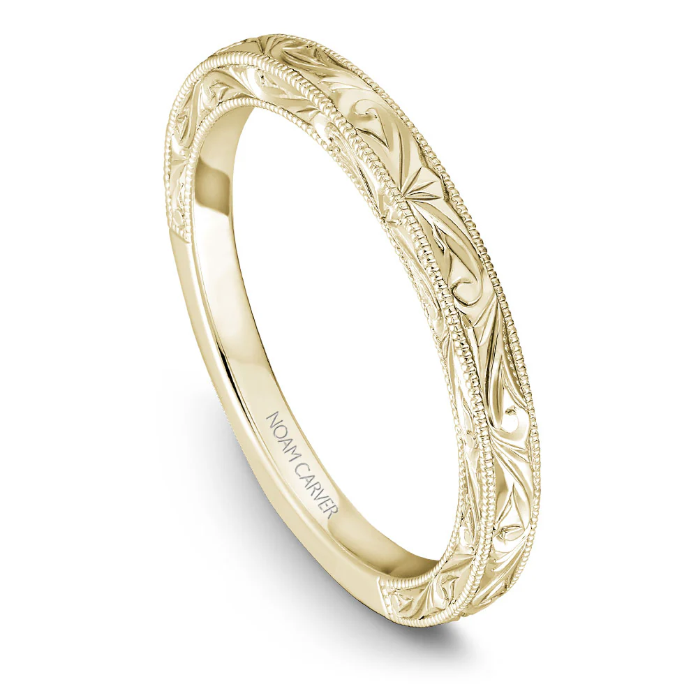 Noam Carver Yellow Gold Carved Shank Engagement Ring Setting - Image 4