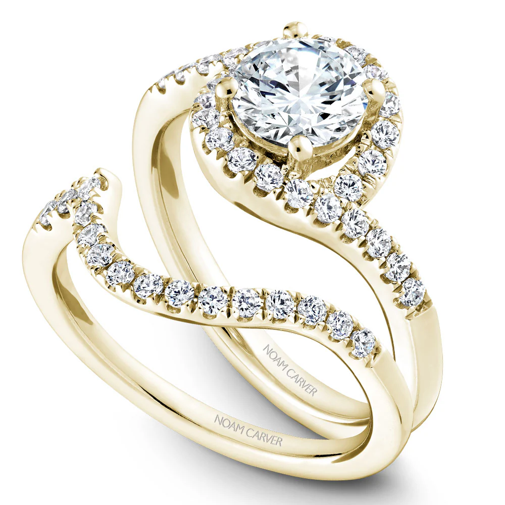 Noam Carver Yellow Gold Curved Halo Diamond Engagement Ring Setting  (0.40 CTW) - Image 4