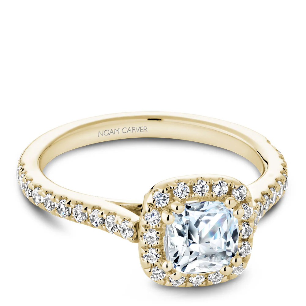 Noam Carver Yellow Gold Cushion Diamond Engagement Ring Setting with Halo (0.38 CTW) - Image 2