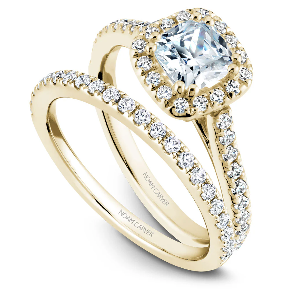 Noam Carver Yellow Gold Cushion Diamond Engagement Ring Setting with Halo (0.38 CTW) - Image 4