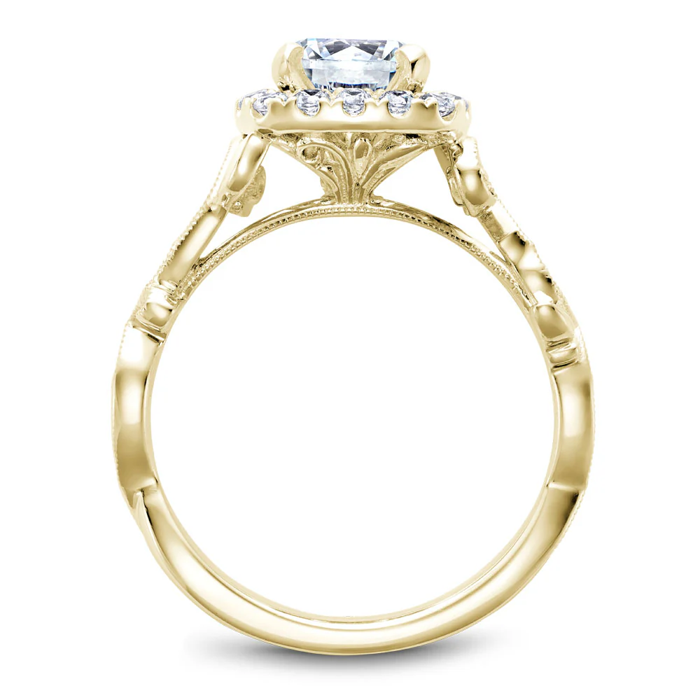 Noam Carver Yellow Gold Cushion Halo Engagement Ring Setting with Carved Shank (0.35 CTW) - Image 3