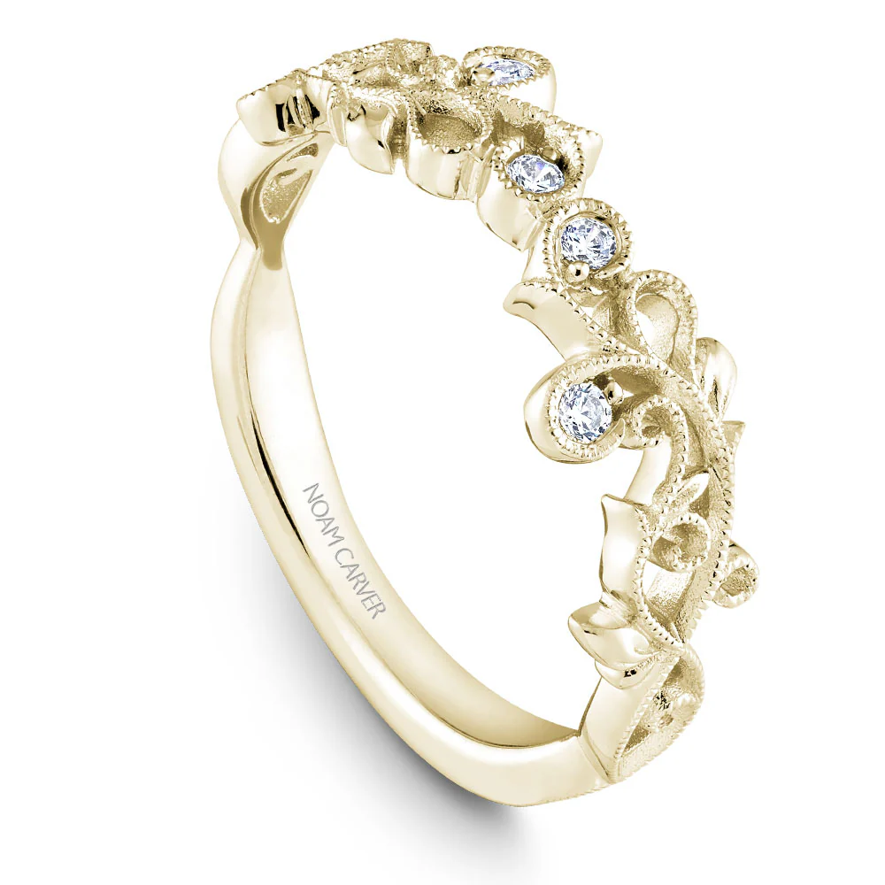 Noam Carver Yellow Gold Cushion Halo Engagement Ring Setting with Carved Shank (0.35 CTW) - Image 5