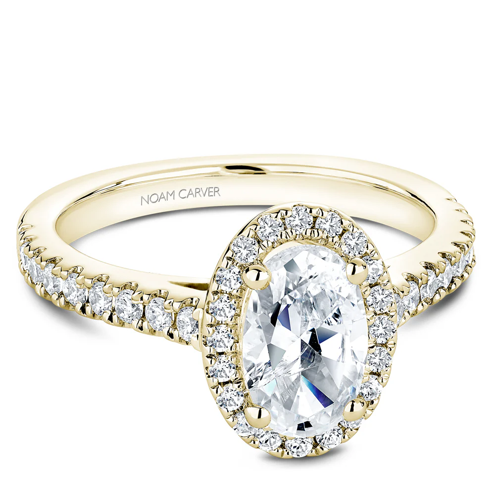 Noam Carver Yellow Gold Diamond Engagement Ring Setting with Oval Center Stone and Halo (0.57 CTW) - Image 2