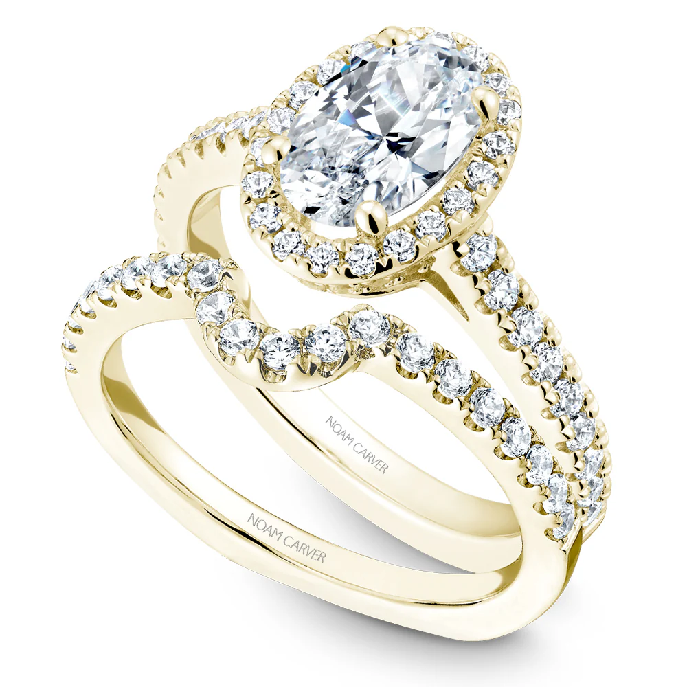 Noam Carver Yellow Gold Diamond Engagement Ring Setting with Oval Center Stone and Halo (0.57 CTW) - Image 4