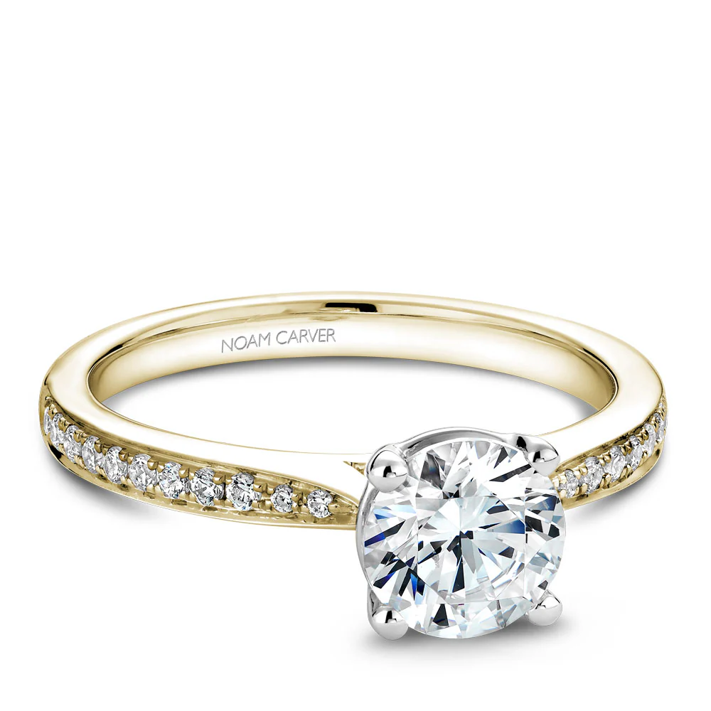Noam Carver Yellow Gold Diamond Engagement Ring Setting with White Prongs (0.16 CTW) - Image 2