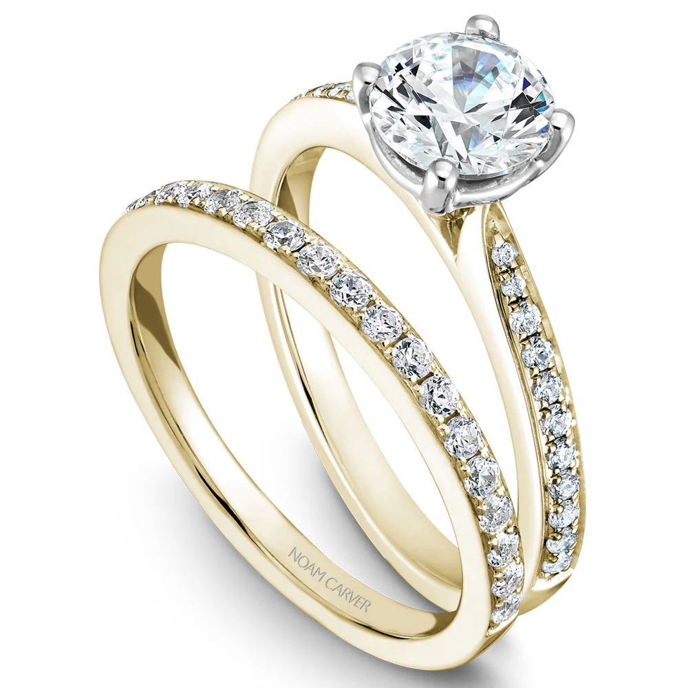 Noam Carver Yellow Gold Diamond Engagement Ring Setting with White Prongs (0.16 CTW) - Image 3