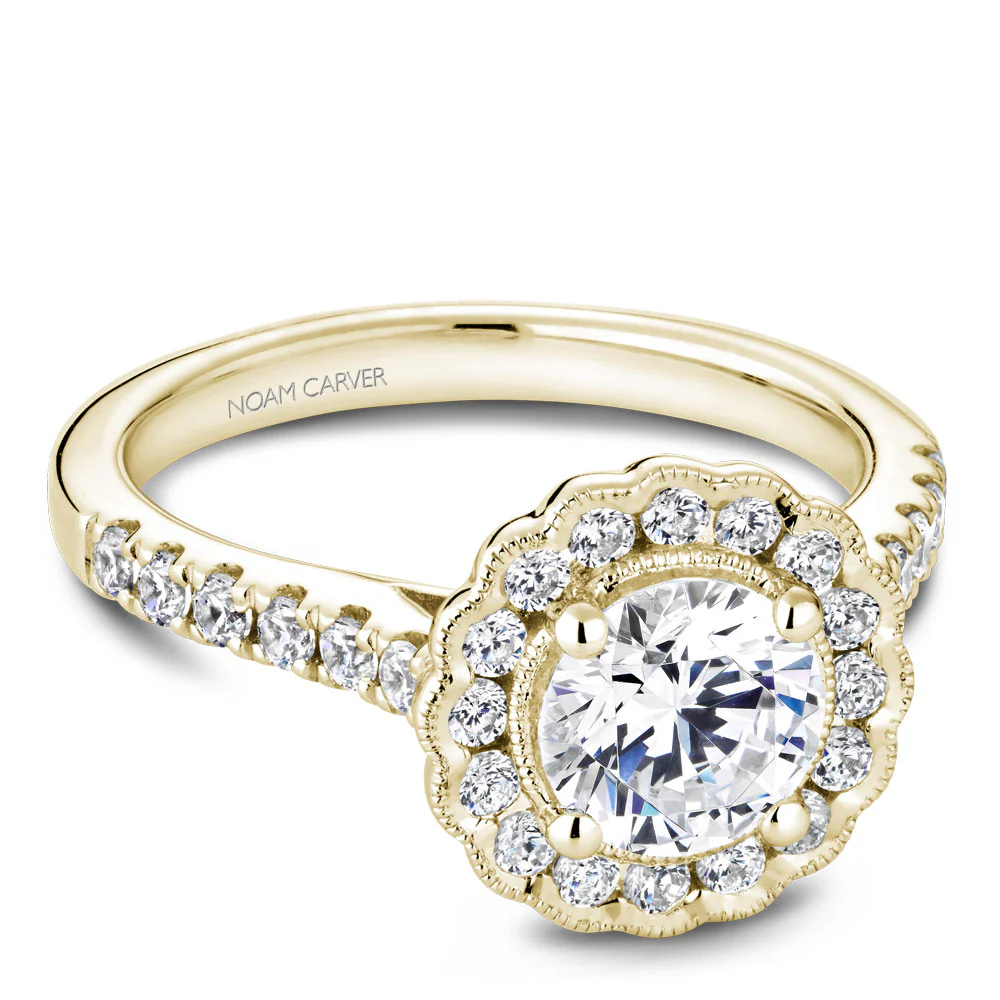Noam Carver Yellow Gold Floral Halo Engagement Ring Setting  (0.59 CTW) - Image 2