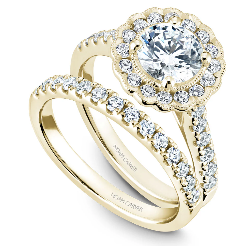 Noam Carver Yellow Gold Floral Halo Engagement Ring Setting  (0.59 CTW) - Image 4
