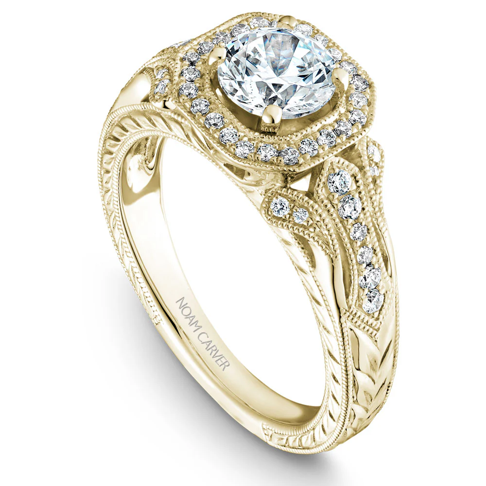 Noam Carver Yellow Gold Intricate Vintage Diamond Engagement Ring Setting with Milgrain (0.27 CTW)